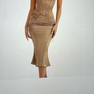 House of CB Lace-up Satin Trumpet Midi skirt